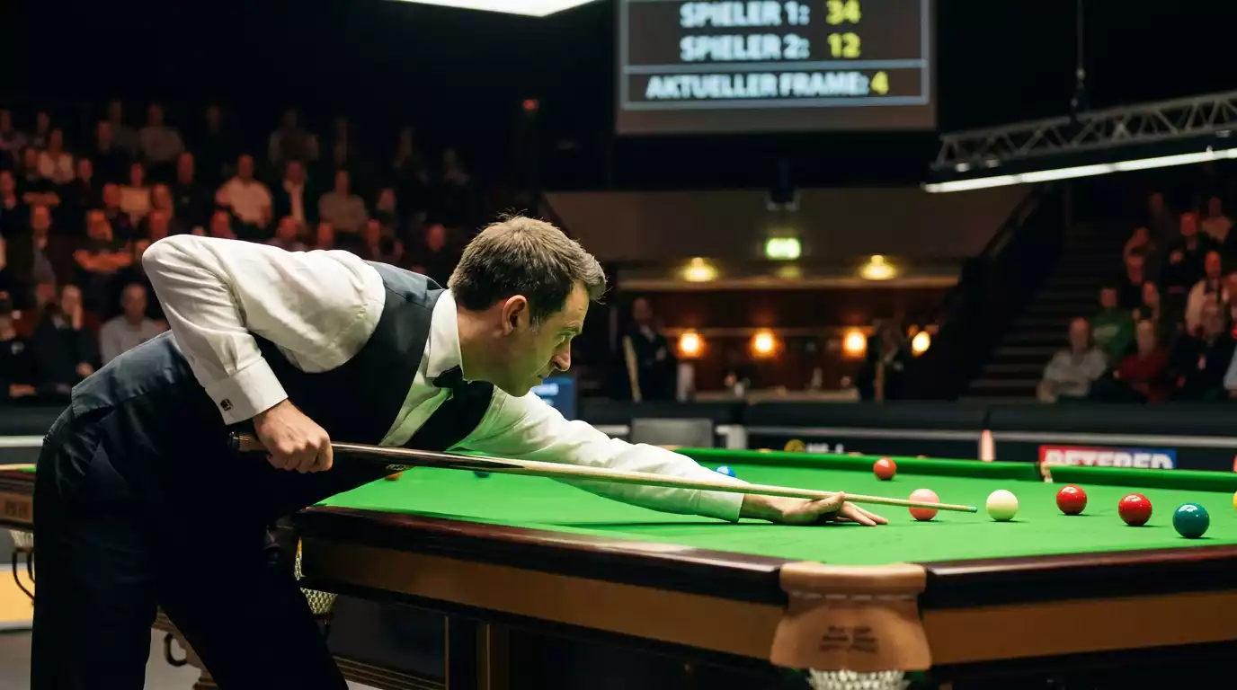 Snookerspieler am Spieltisch im Crucible Theatre während des WM-Finales 2026